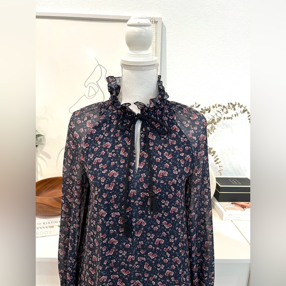 See By Chloe Navy Floral Rose Printed Chiffon Long Sleeve Dress - Picture 5 of 11